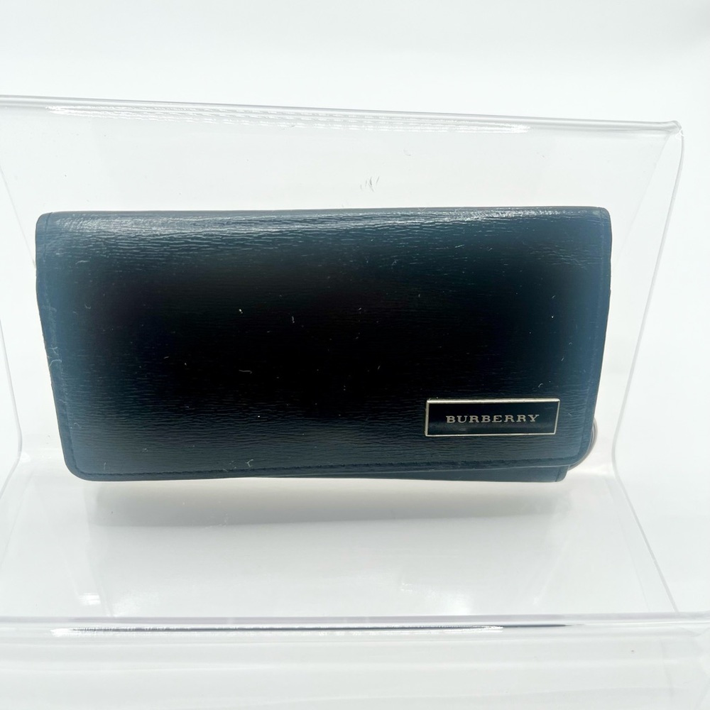 Burberry 🎄Black Leather Key Holder Wallet w/Novacheck Interior EUC - Picture 7 of 8